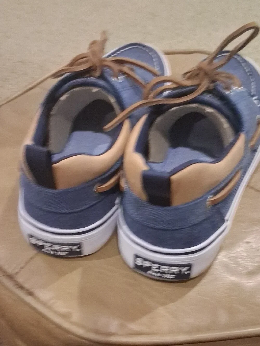 Sperry Navy Canvas Boat Shoes with Tan Leather Trim